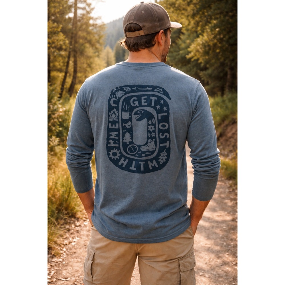 WB3 Kathmandu Mens Get Lost With Me Graphic Long Sleeve T-Shirt Blue Small‎
